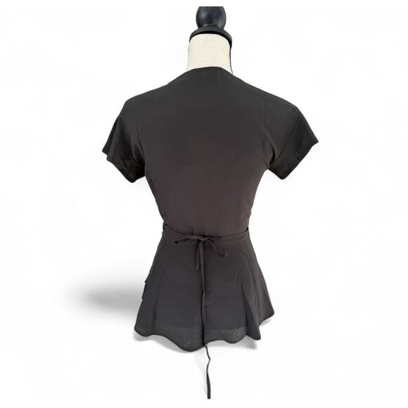 Women’s ModCloth XS Black Retro True Wrap Top Flutter Sleeves Blouse Ruffle NWT - Picture 4 of 5